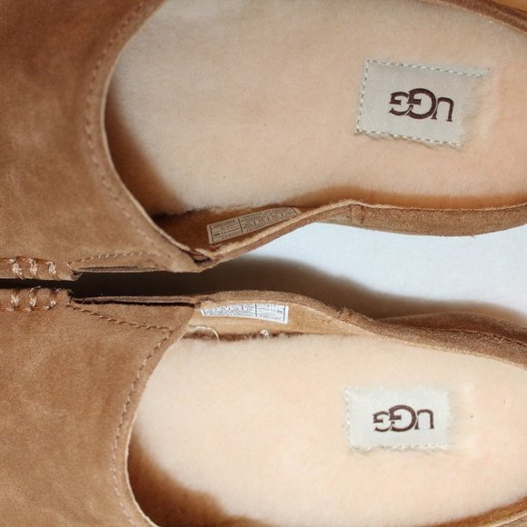 UGG SUEDE SHEARLING SLIP ON SLIPPERS CHESTNUT - Picture 4 of 8